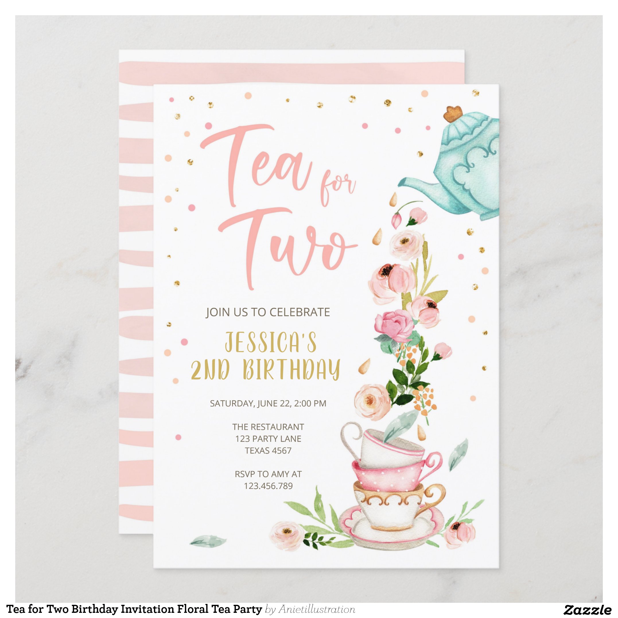 Tea for Two Birthday Invitation Floral Tea Party