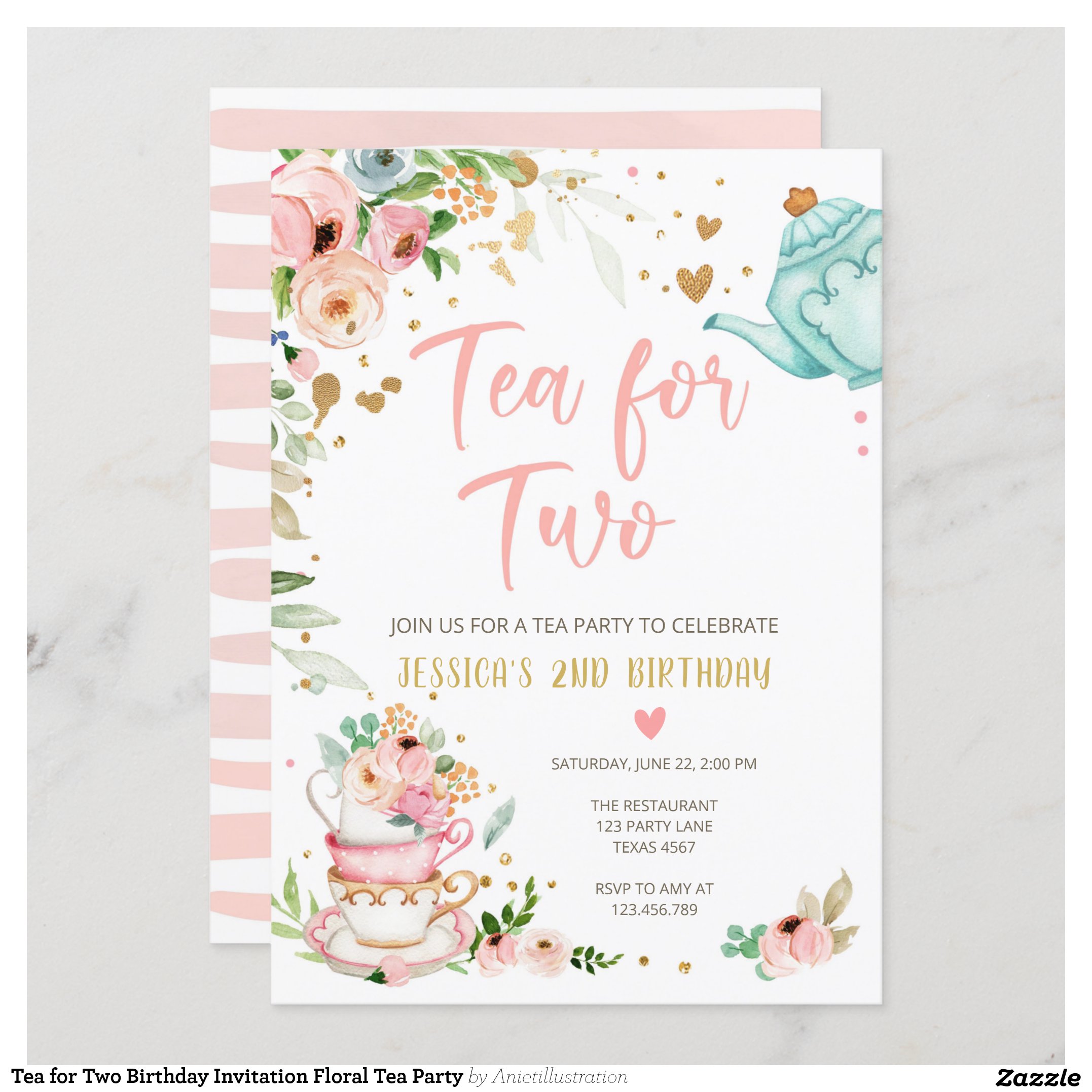 Tea for Two Birthday Invitation Floral Tea Party