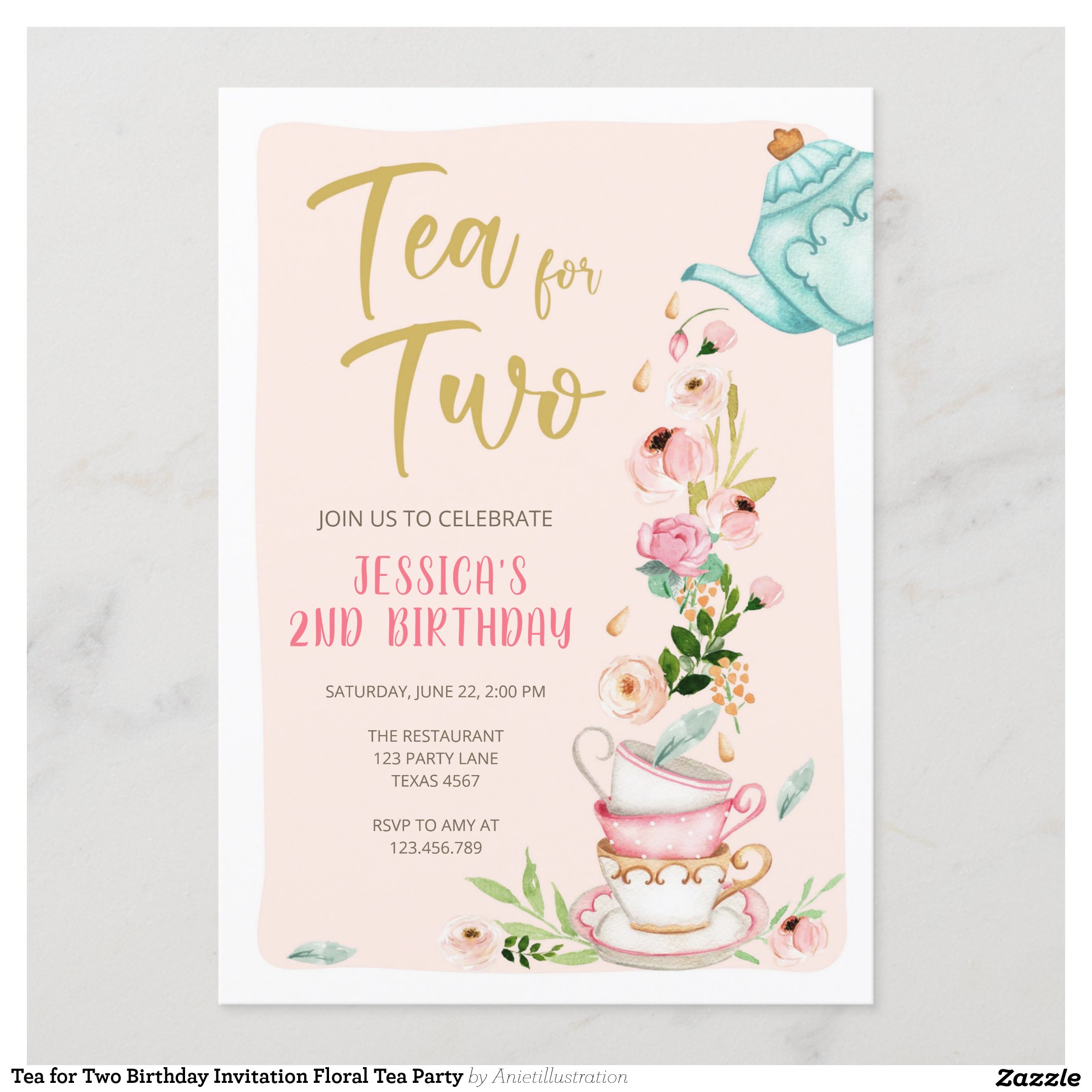 Tea for Two Birthday Invitation Floral Tea Party