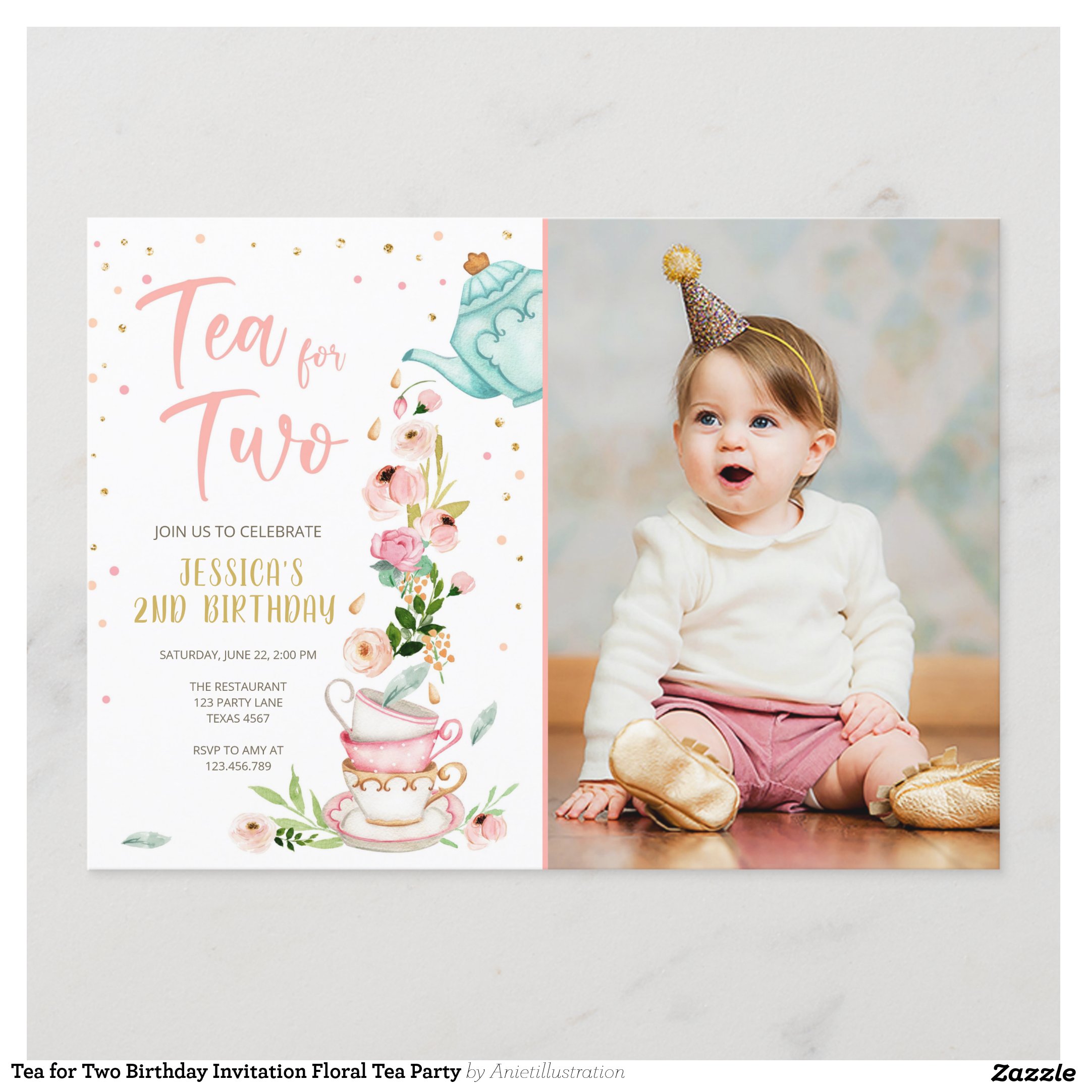 Tea for Two Birthday Invitation Floral Tea Party