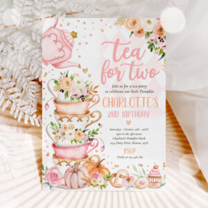 Tea For Two Birthday Pumpkin Autumn Floral Par-tea Invitation