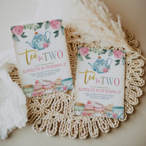 Tea for Two Floral 2nd Birthday Invitation