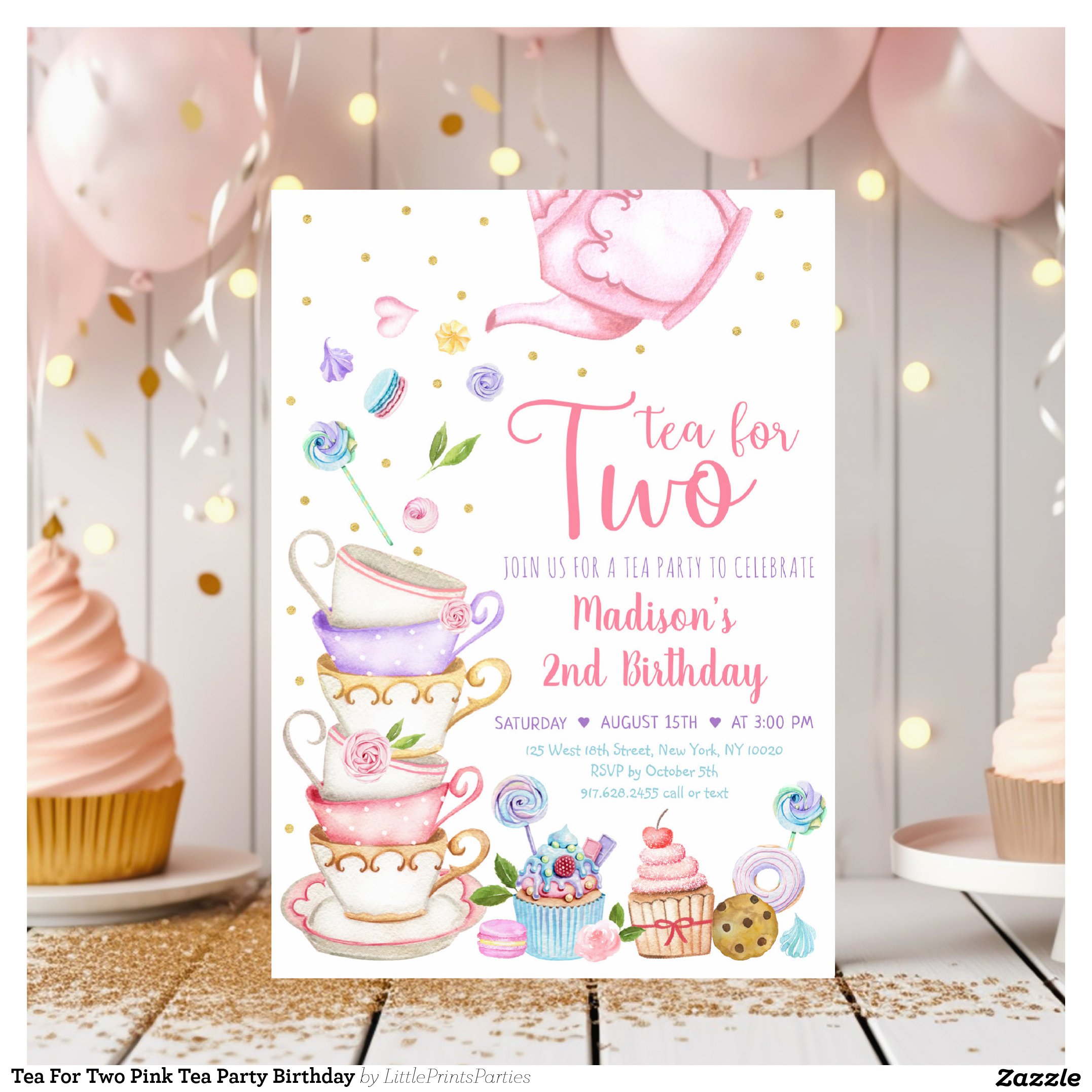 Tea For Two Pink Tea Party Birthday Invitation
