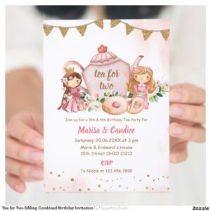 Tea for Two Sibling Combined Birthday Invitation