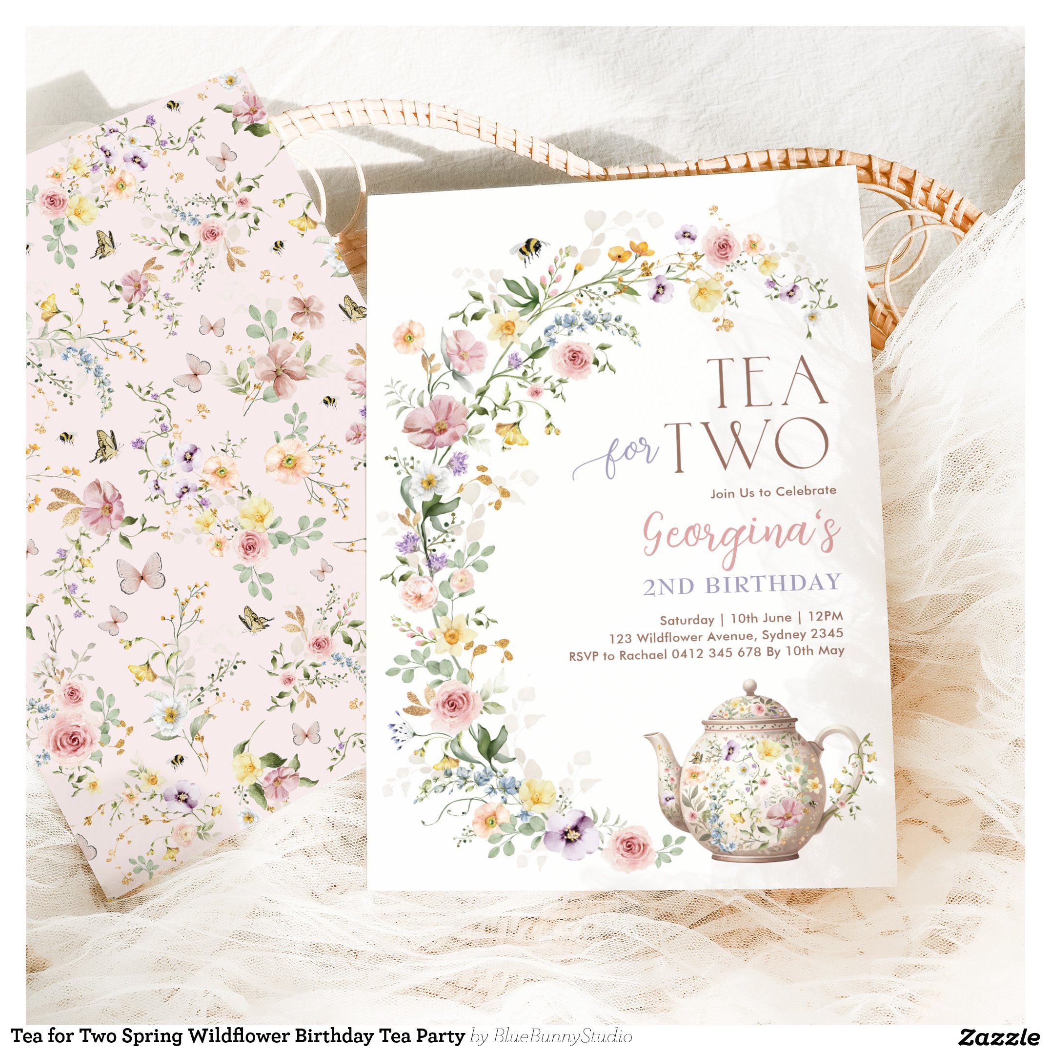 Tea for Two Spring Wildflower Birthday Tea Party Invitation