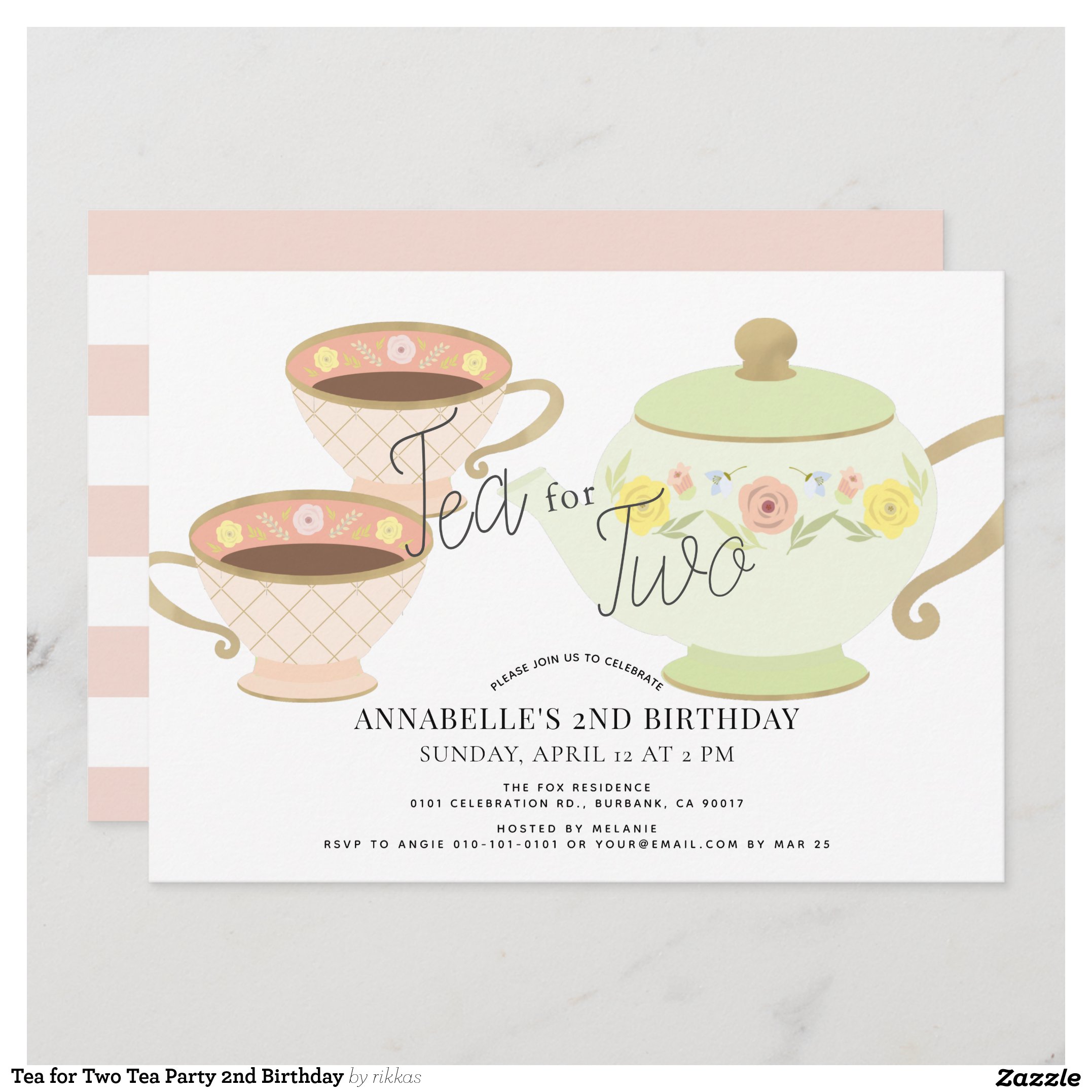 Tea for Two Tea Party 2nd Birthday Invitation