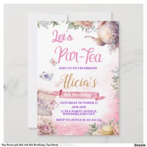 Tea Party 5th 6th 7th 8th Birthday, Tea Party Invitation
