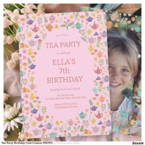 Tea Party Birthday Cute Custom PHOTO Invitation