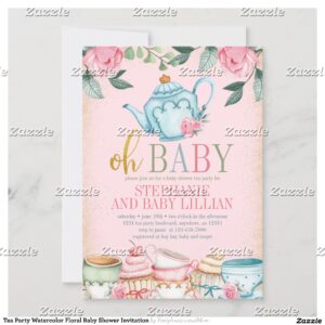 Tea Party Watercolor Floral Baby Shower Invitation