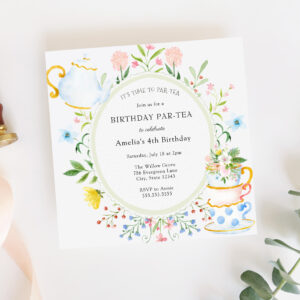 Tea Party Whimsical Wildflower Birthday Invitation