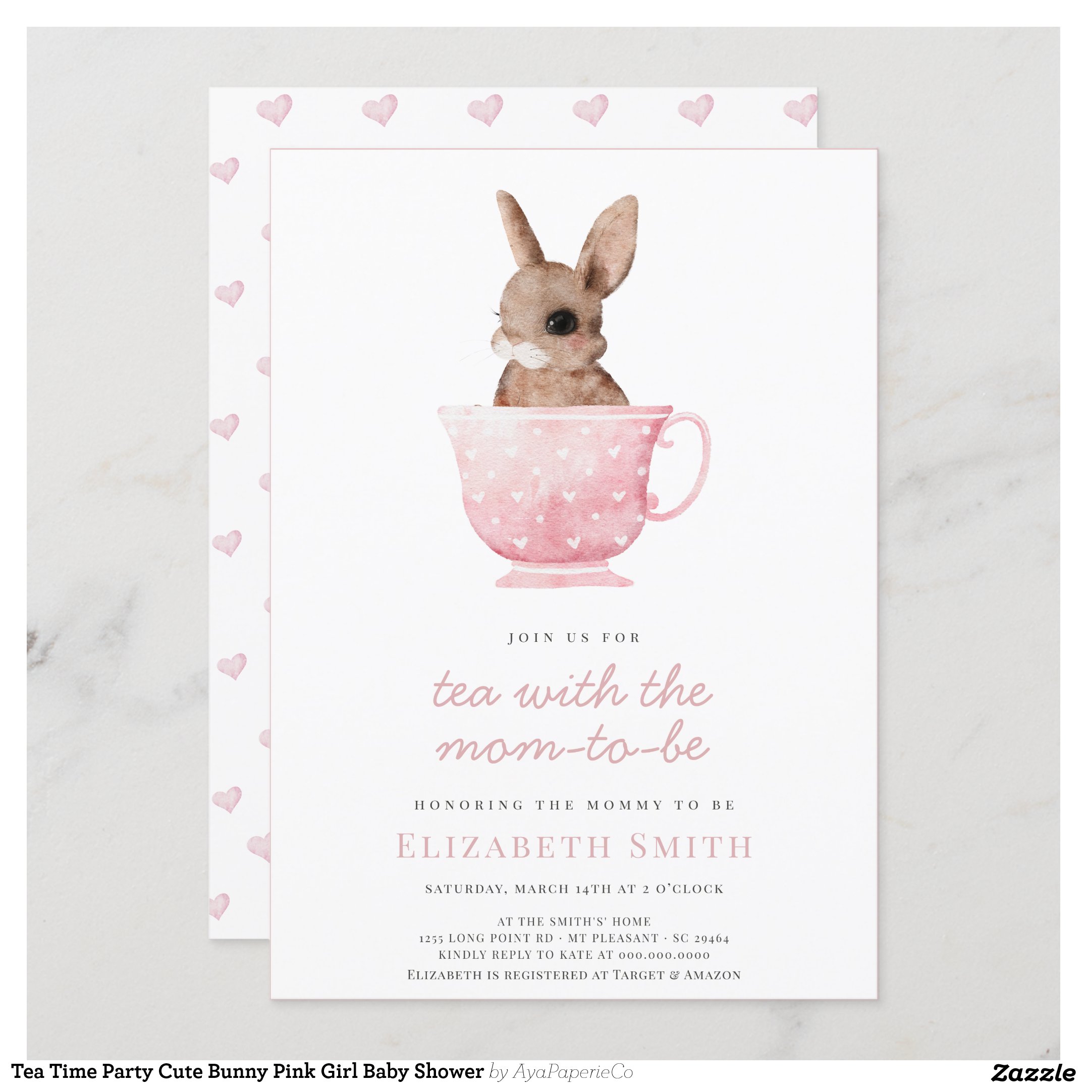 Tea Time Party Cute Bunny Pink Girl Baby Shower Invitation
