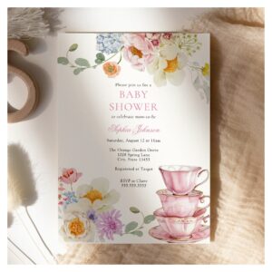 Tea Wildflower Pink Baby Shower Invitation