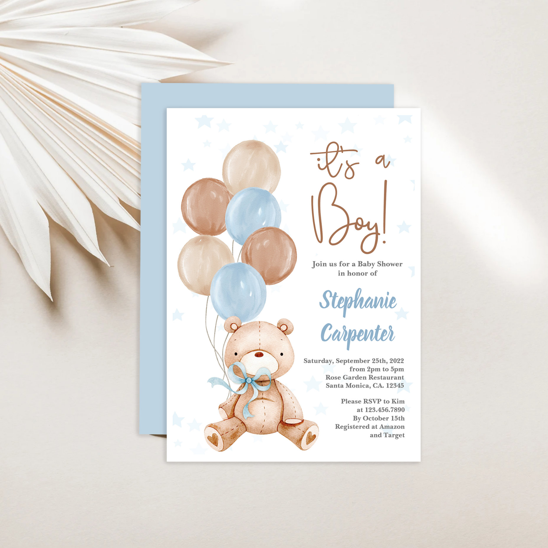 Teddy Bear Baby shower boy Invitation