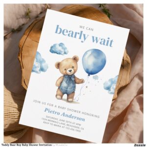 Teddy Bear Boy Baby Shower Invitation