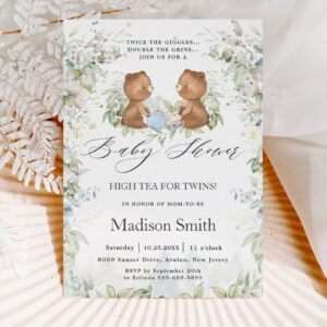 Teddy BearS Chic High Tea Party Twins Baby Shower Invitation