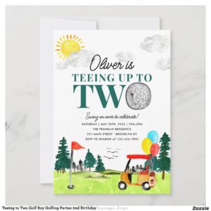 Teeing to Two Golf Boy Golfing Partee 2nd Birthday Invitation