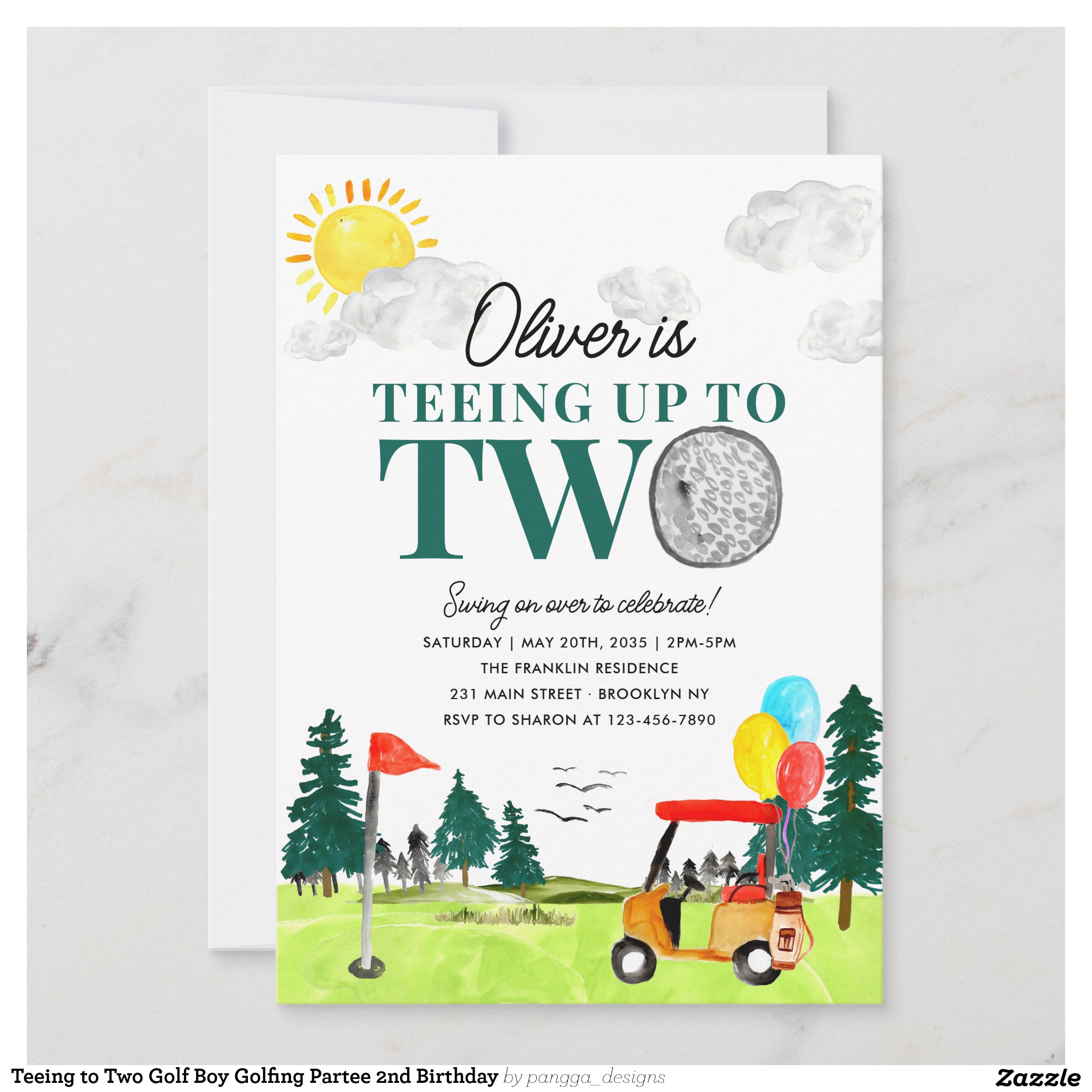 Teeing to Two Golf Boy Golfing Partee 2nd Birthday Invitation