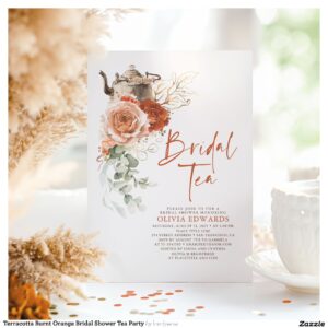 Terracotta Burnt Orange Bridal Shower Tea Party Invitation