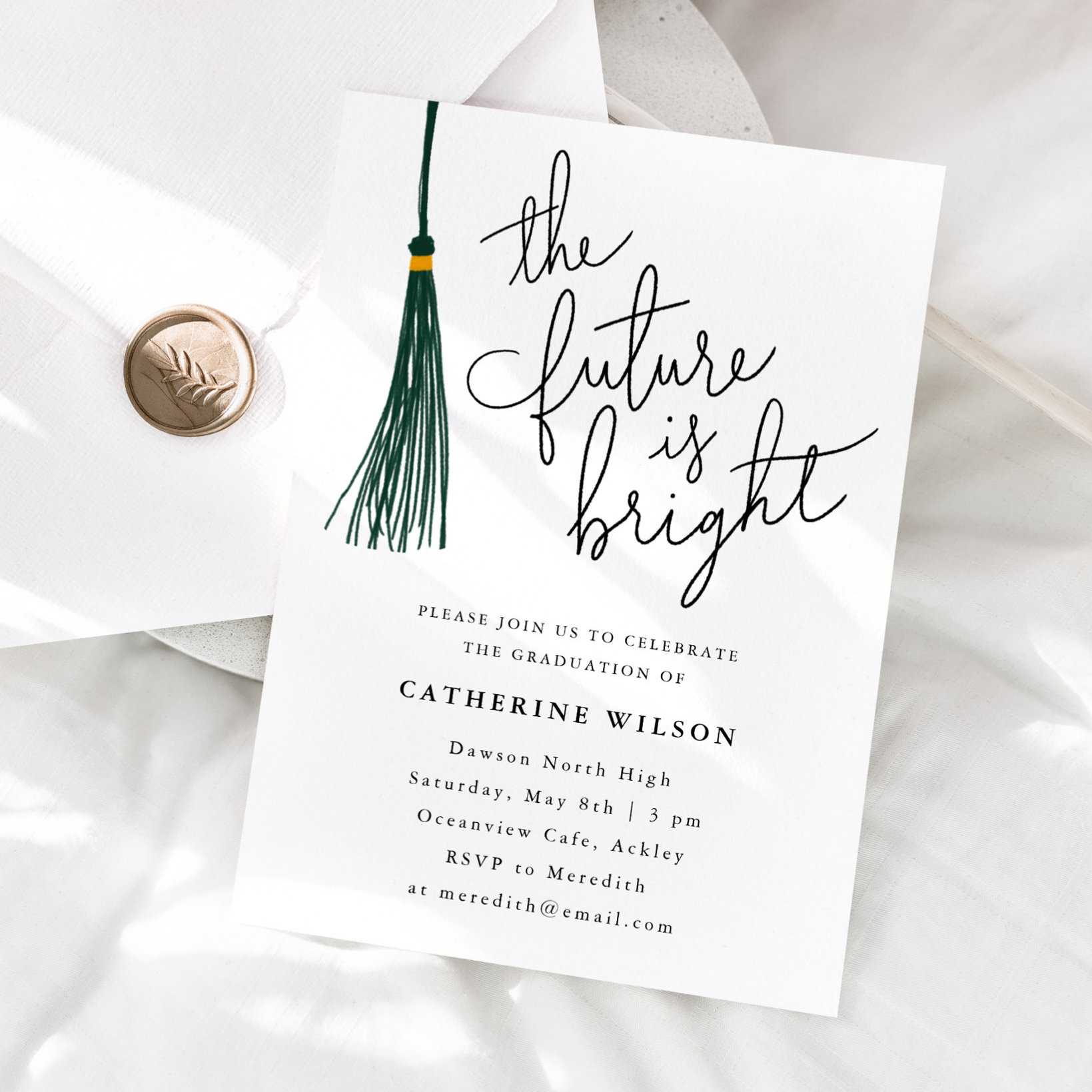 The Future Is Bright Dark Green Graduation Party Invitation