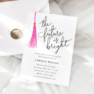 The Future Is Bright Pink Tassel Graduation Party Invitation