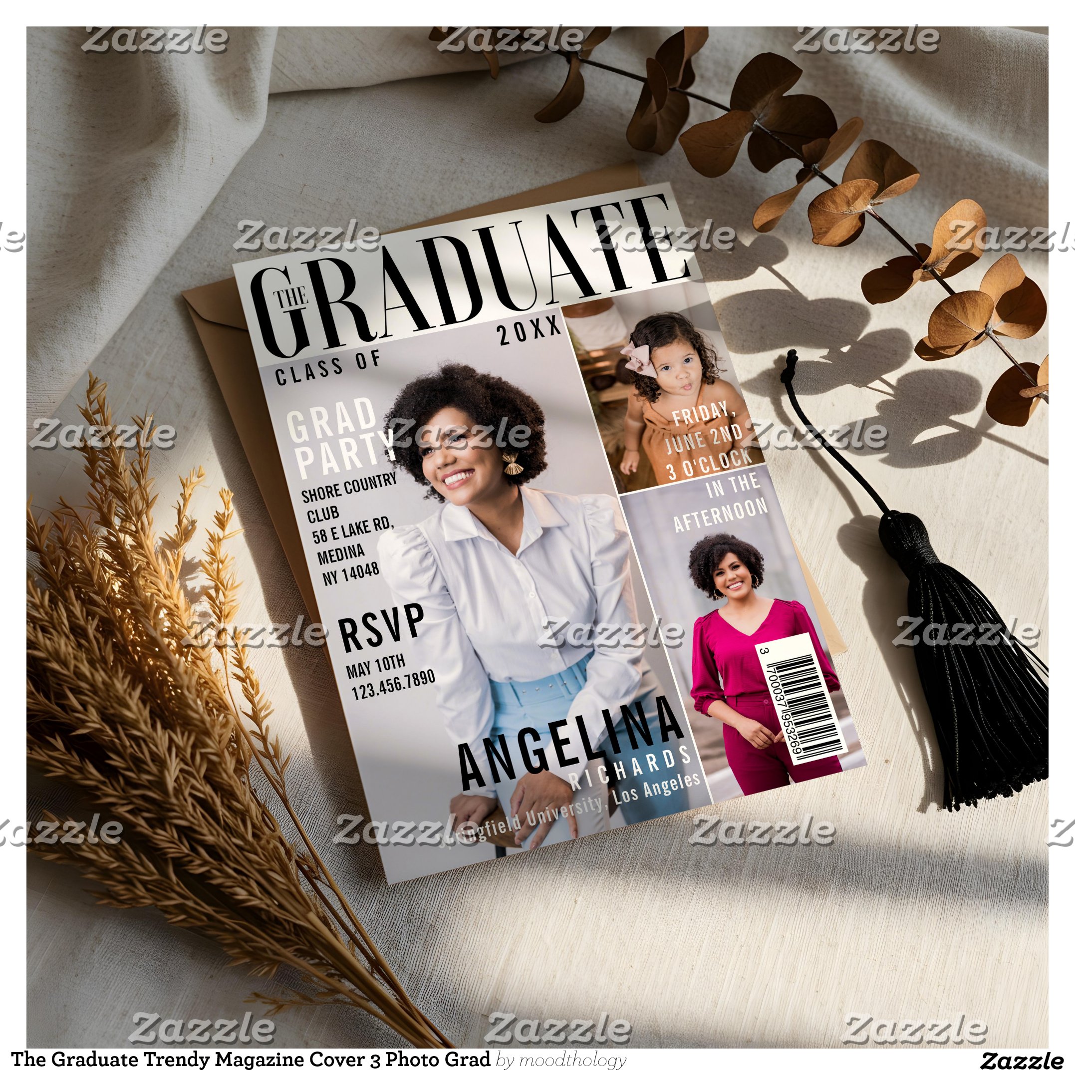 The Graduate Trendy Magazine Cover 3 Photo Grad Invitation