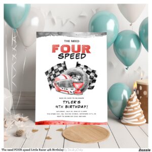 The need FOUR speed Little Racer 4th Birthday Invitation