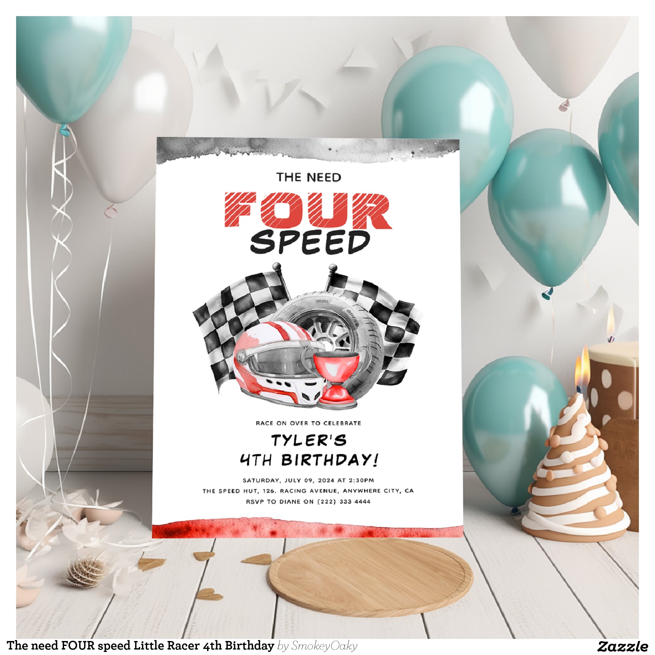 The need FOUR speed Little Racer 4th Birthday Invitation