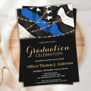 Thin Blue Line Graduation Police Officer Invitation
