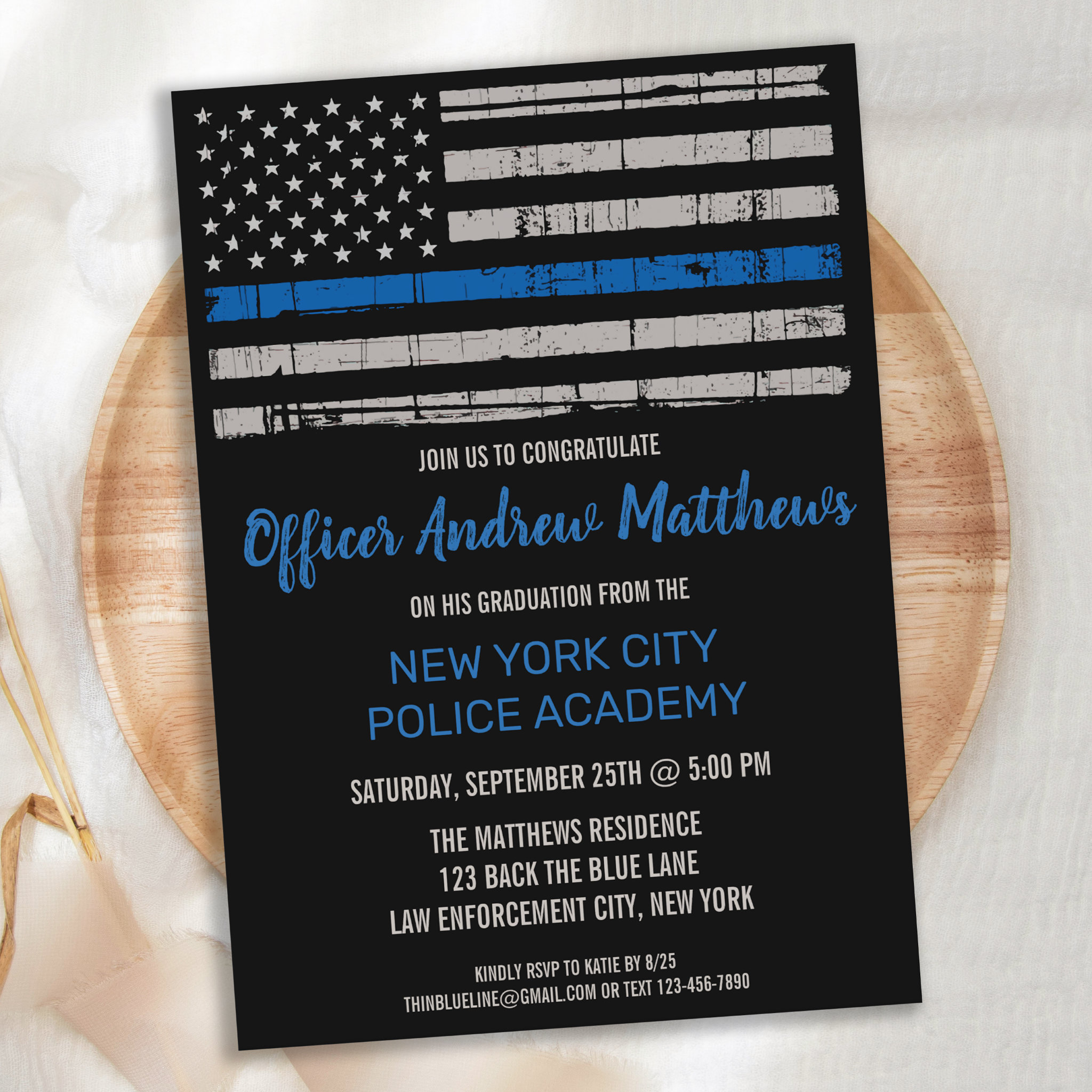 Thin Blue Line Police Law Enforcement Graduation Invitation