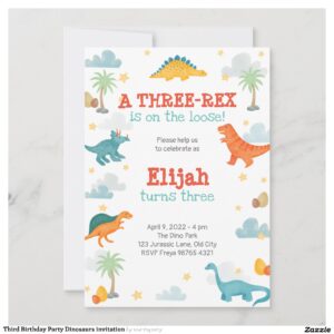 Third Birthday Party Dinosaurs invitation