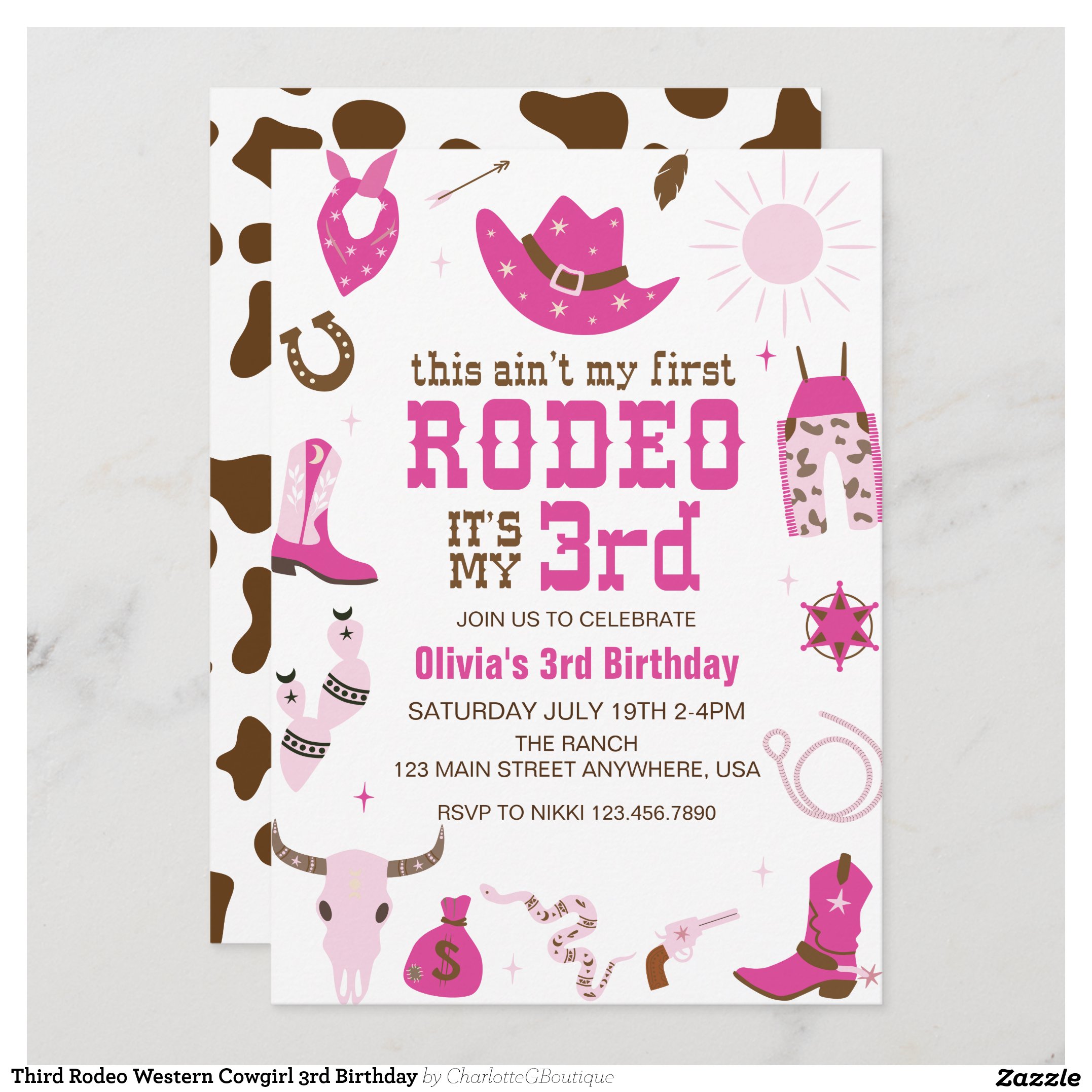 Third Rodeo Western Cowgirl 3rd Birthday Invitation