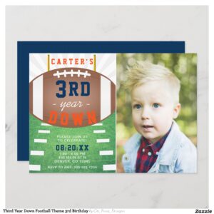 Third Year Down Football Theme 3rd Birthday Invitation
