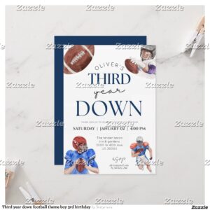 Third year down football theme boy 3rd birthday invitation
