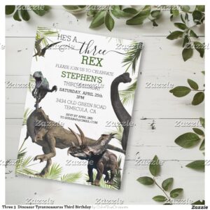 Three 3 Dinosaur Tyrannosaurus Third Birthday Invitation