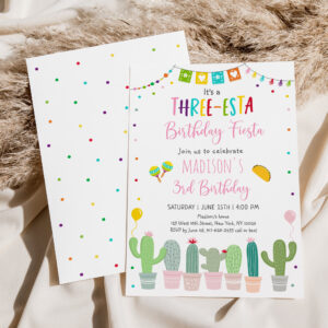 Three-esta Fiesta Cactus 3rd Birthday Invitation