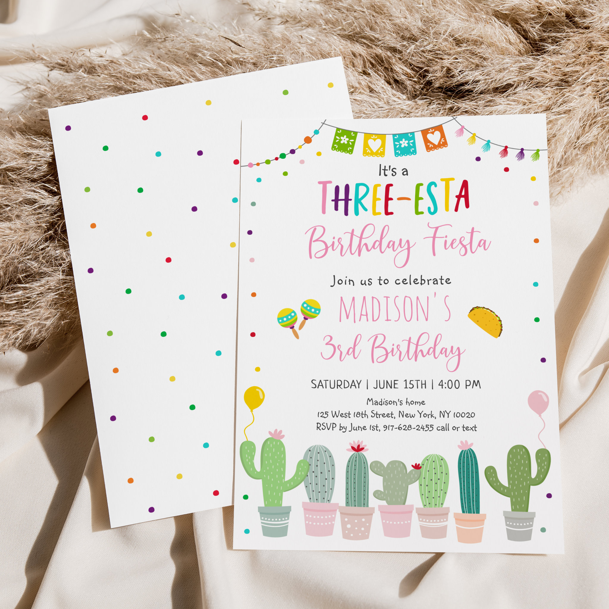 Three-esta Fiesta Cactus 3rd Birthday Invitation