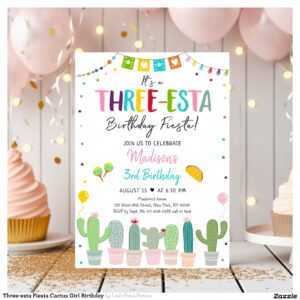 Three-esta Fiesta Cactus Girl Birthday Invitation