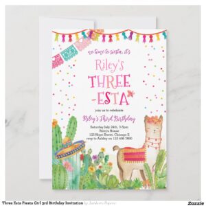 Three Esta Fiesta Girl 3rd Birthday Invitation
