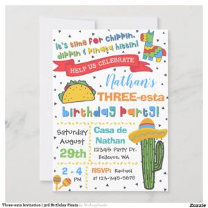 Three-esta Invitation 3rd Birthday Fiesta