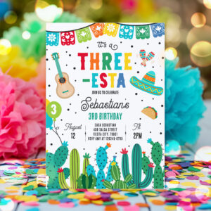 Three-Esta Mexican Fiesta 3rd Birthday Party Invitation