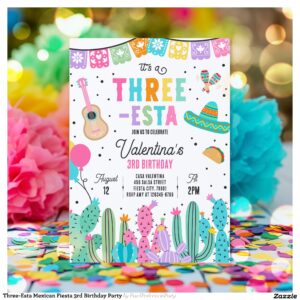 Three-Esta Mexican Fiesta 3rd Birthday Party Invitation