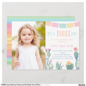 THREE-esta Mexican Fiesta 3rd Birthday Party Photo Invitation