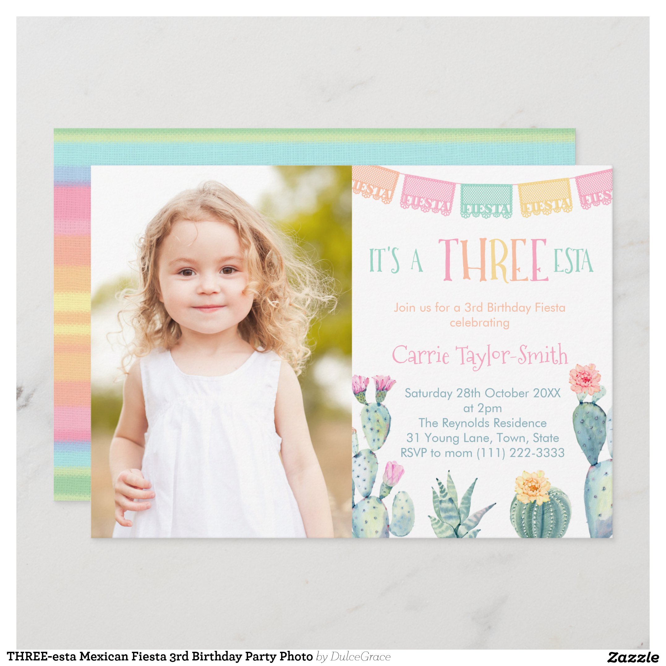 THREE-esta Mexican Fiesta 3rd Birthday Party Photo Invitation