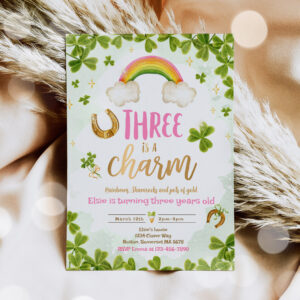 Three Is A Charm St Patrick's 3rd Birthday Party Invitation