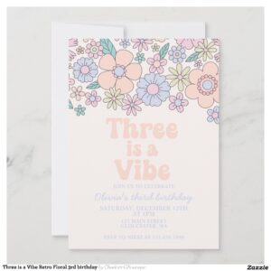 Three is a Vibe Retro Floral 3rd birthday Invitation