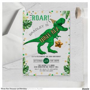 Three-Rex Dinosaur 3rd Birthday Acrylic Invitations