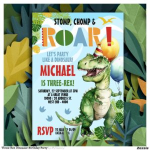 Three-Rex Dinosaur Birthday Party Invitation