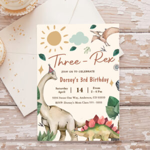 Three-Rex Dinosaur Boy 3rd Third Birthday Invitation