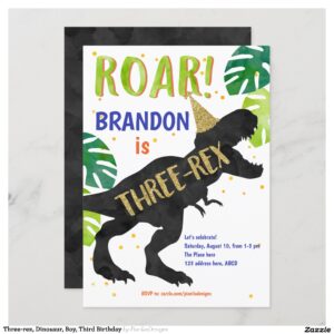 Three-rex, Dinosaur, Boy, Third Birthday Invitation