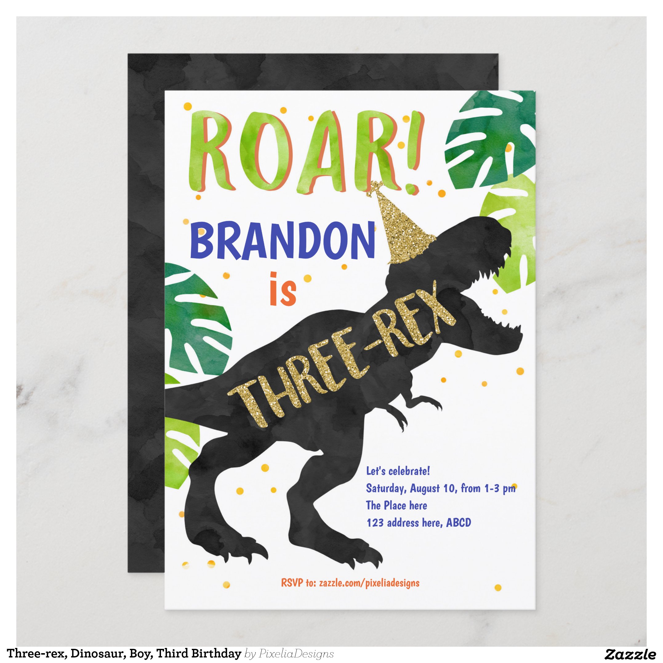 Three-rex, Dinosaur, Boy, Third Birthday Invitation
